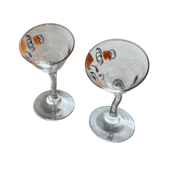 Pair Beau Brummell Gay Fad Vintage Midcentury 50s, Novelty Tipsy Martini Glasses - Picture 2 of 6